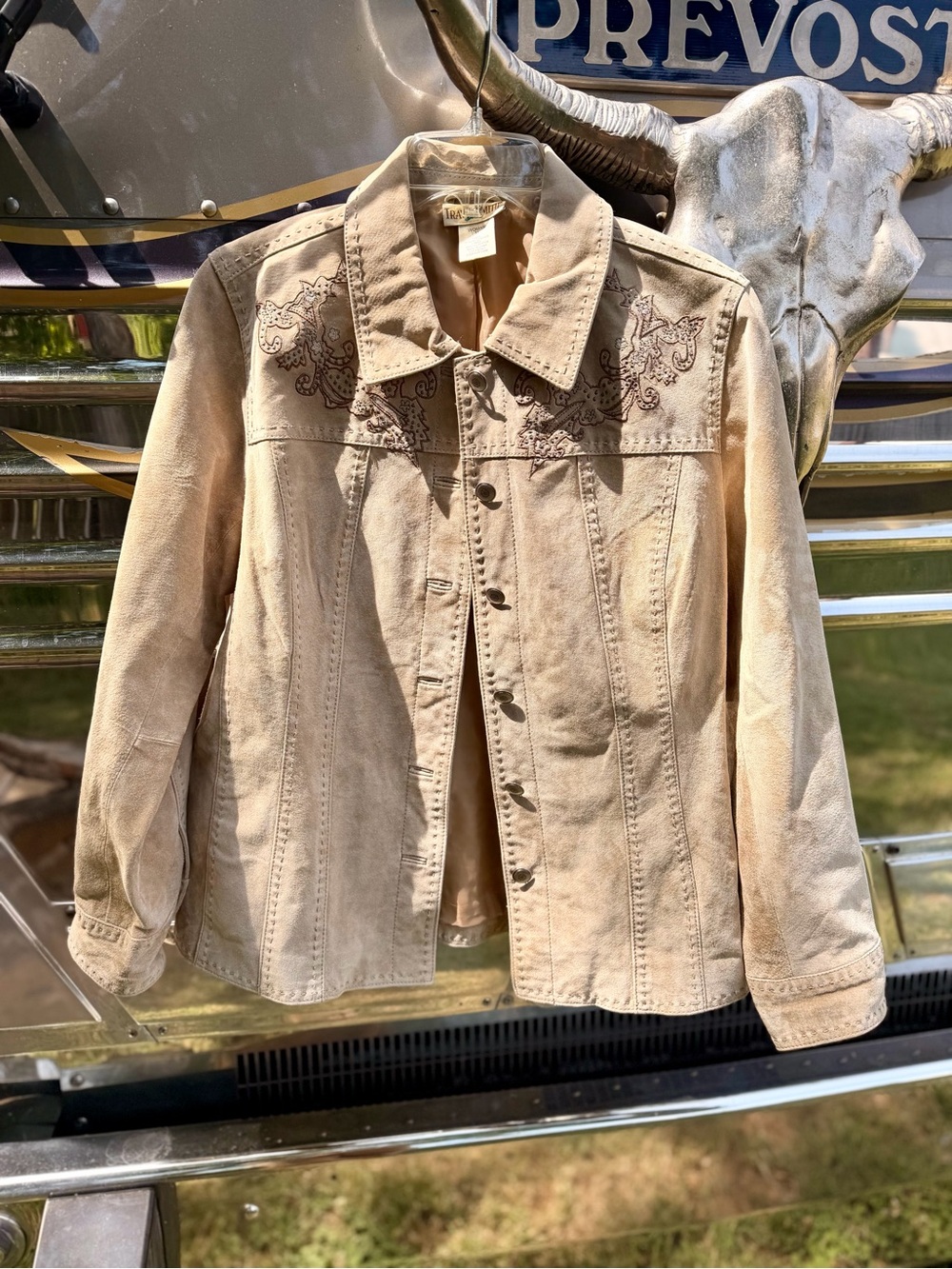 Vintage TravelSmith Genuine Leather Embroidered Western Jacket